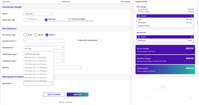 Redesigned bandwidth ordering flow in the LINX Portal